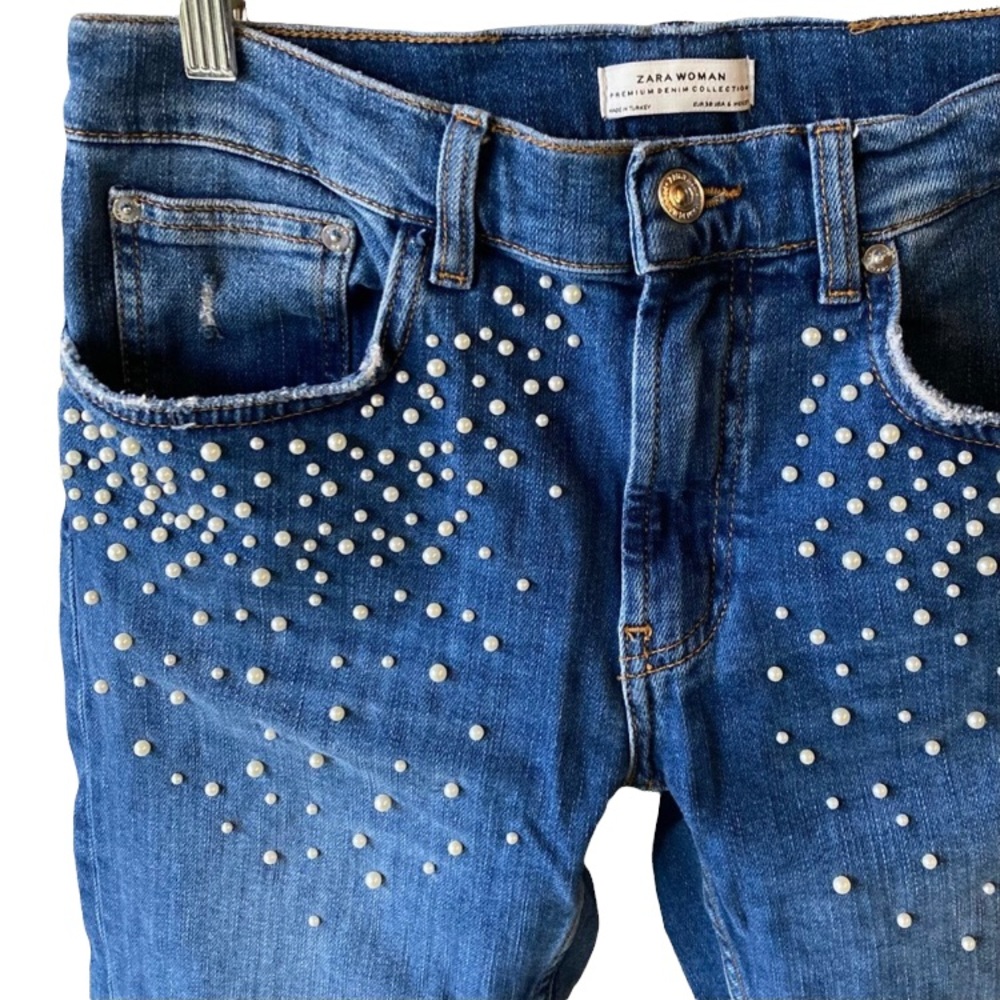 Zara Beaded Crop Jeans 6